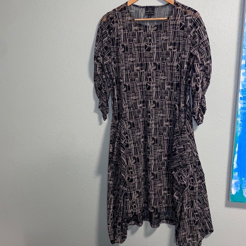 Wearable Art, Spirit House Midi Dress Stretchy Sheer Polyester, Size L